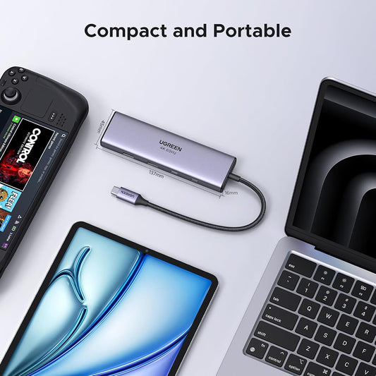 USB-C rozbočovač UGREEN CM498 (15375), 2 x USB-A - 3 x USB-C - 1 x HDMI - 1 x RJ45 - 1 x SD - 1 x microSD, sivý