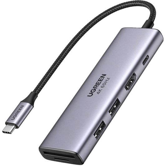 Hub USB-C UGREEN CM511 (60384), 2 x USB-A 3.0 - 1 x USB-C - 1 x HDMI - 1 x SD - 1 x microSD, Sivý