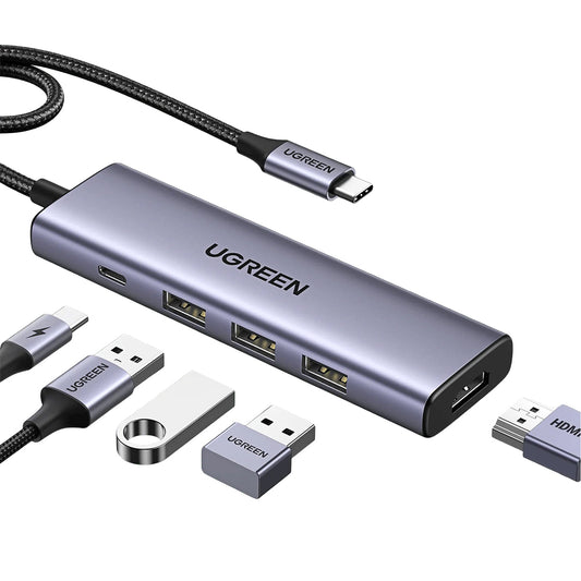 Hub USB-C UGREEN CM511 (15596), 3 x USB-A 3.0 - 1 x USB-C - 1 x HDMI, Sivý