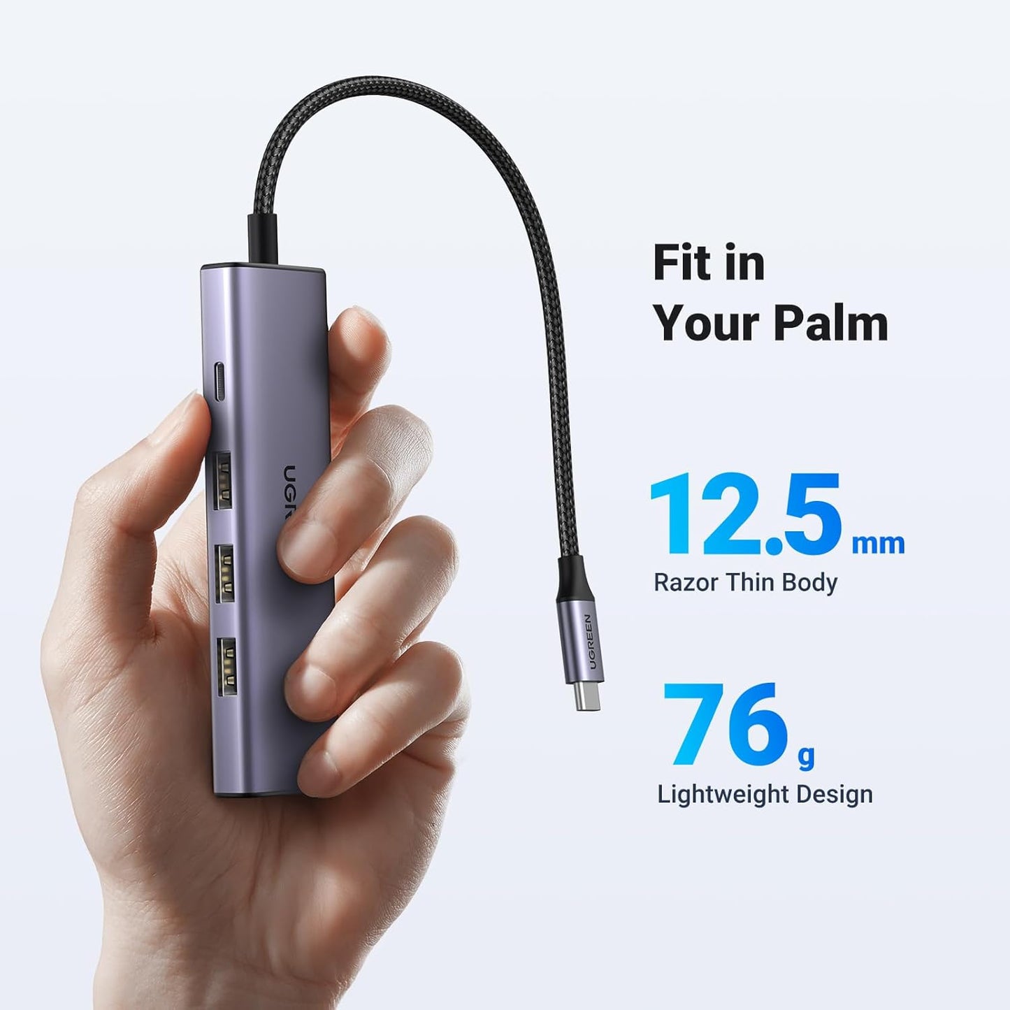 Hub USB-C UGREEN CM511, 3 x USB-A 3.0 - 1 x USB-C - 1 x HDMI, Sivý
