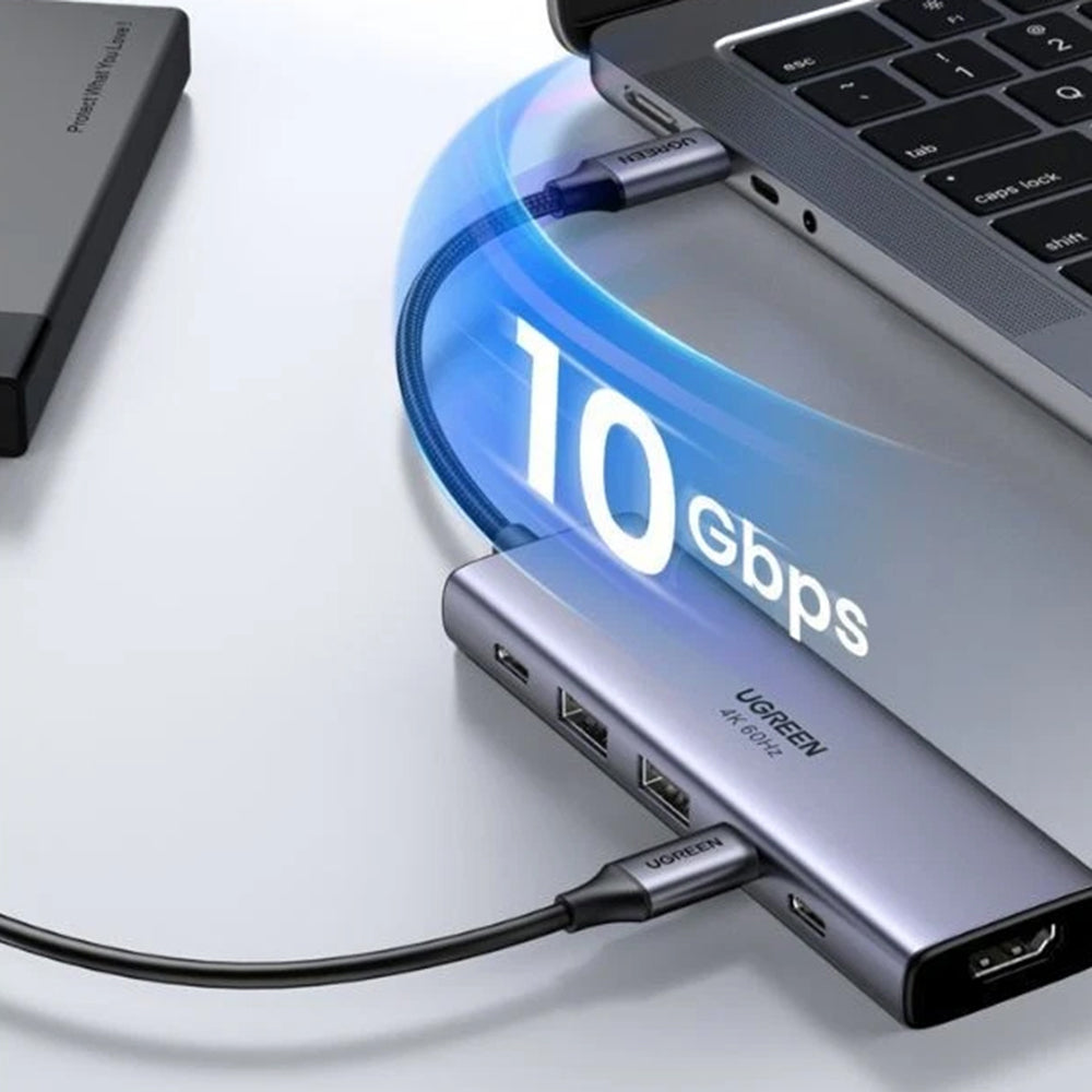 Hub USB-C UGREEN CM511 (35999), 2 x USB-A 3.2 - 3 x USB-C - 1 x HDMI, Sivý