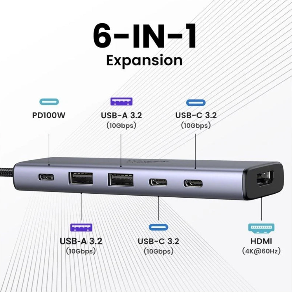 Hub USB-C UGREEN CM511 (35999), 2 x USB-A 3.2 - 3 x USB-C - 1 x HDMI, Sivý