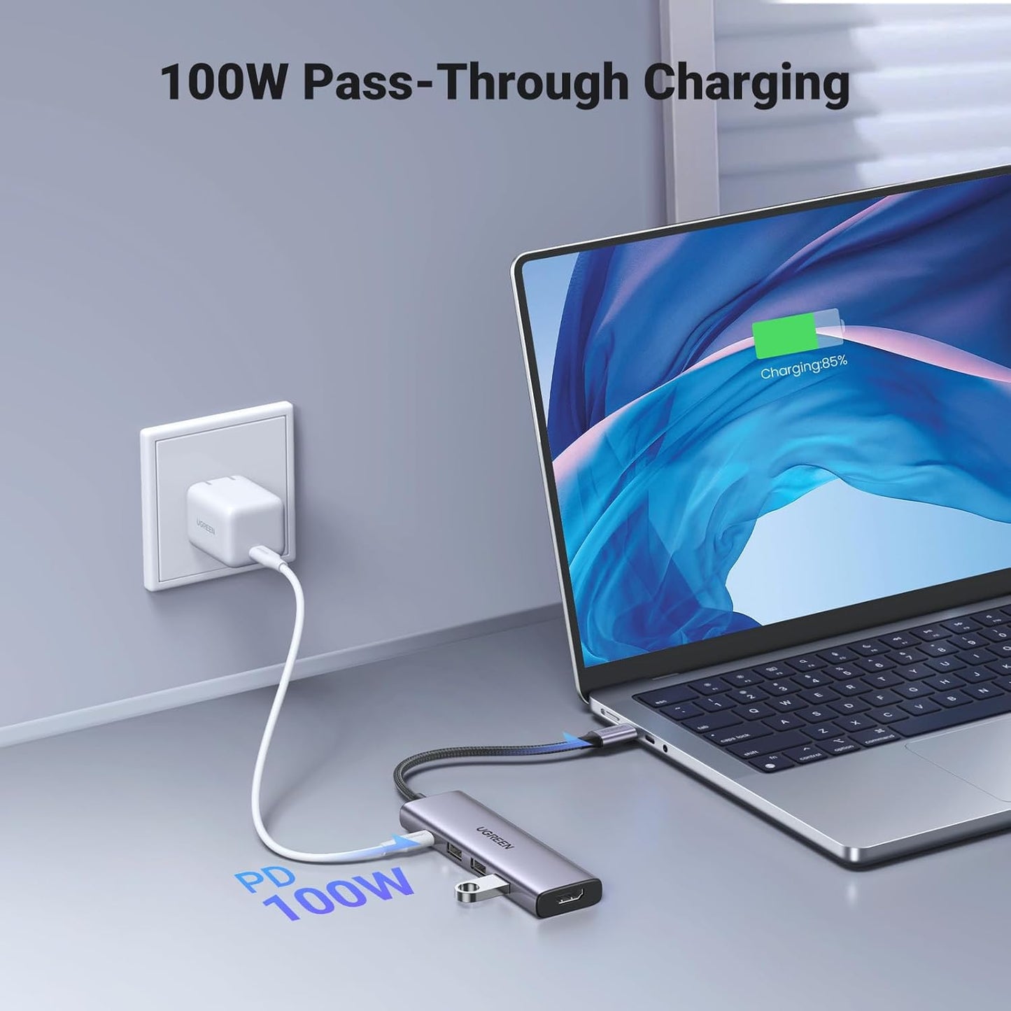 Hub USB-C UGREEN CM511, 3 x USB-A 3.0 - 1 x USB-C - 1 x HDMI, Sivý