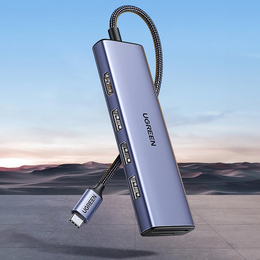 Hub USB-C UGREEN CM511 (20956A), 3 x USB-A 3.0 - 1 x HDMI - 1 x SD - 1 x microSD, Sivý