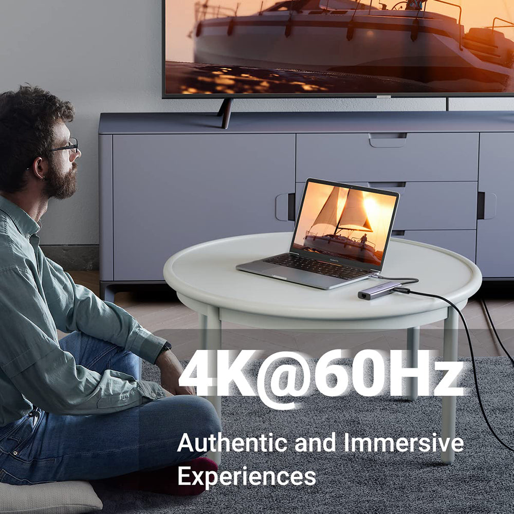 Hub USB-C UGREEN CM512 (60515), 2 x USB-A 3.0 - 1 x USB-C - 1 x HDMI - 1 x SD - 1 x microSD - 1 x RJ45, Sivý