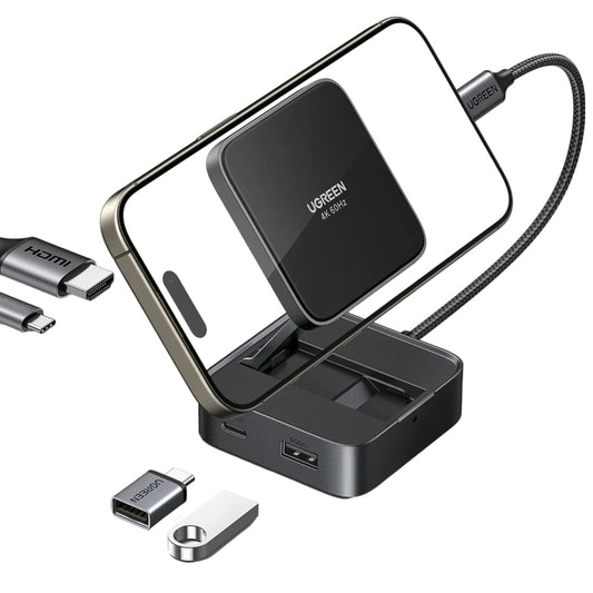 Hub USB-C UGREEN CM801, 1 x USB-A 3.0 - 2 x USB-C - 1 x HDMI, Sivý