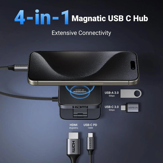 Hub USB-C UGREEN CM801, 1 x USB-A 3.0 - 2 x USB-C - 1 x HDMI, Sivý