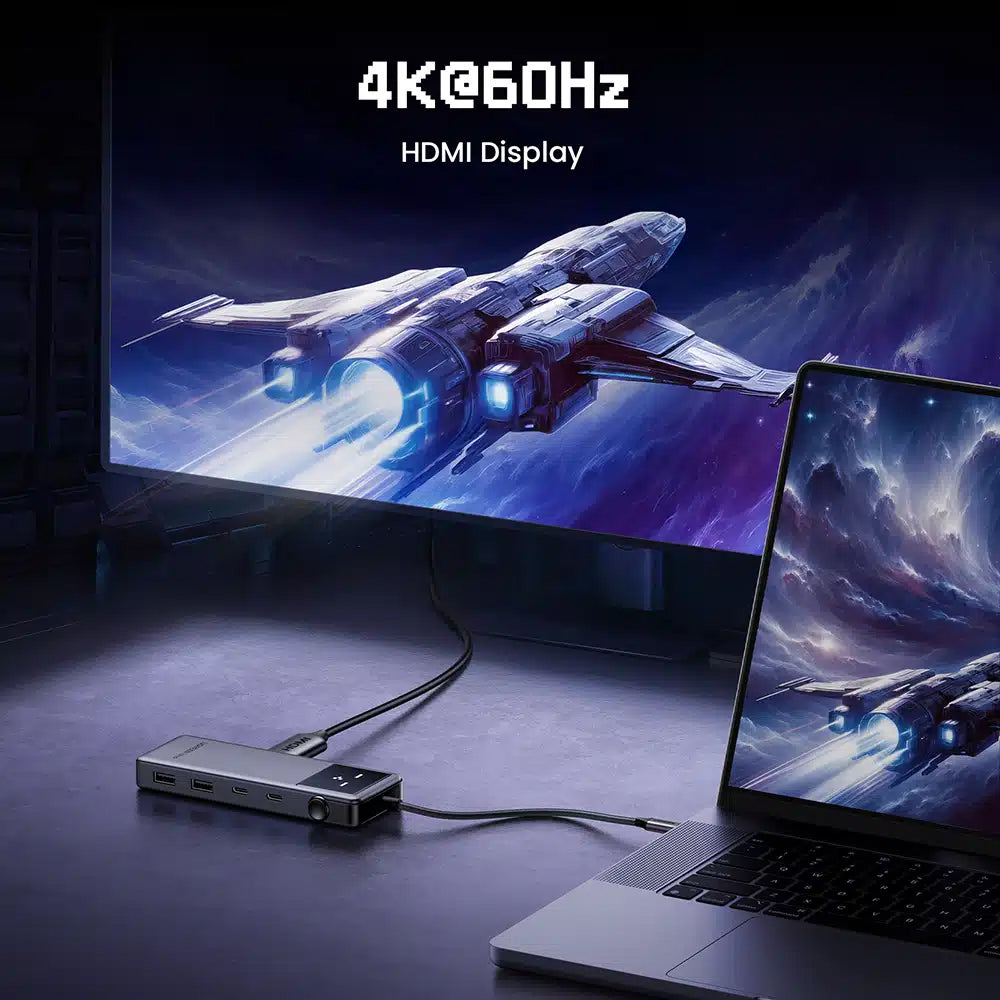 Hub USB-C UGREEN CM888 Uno, 2 x USB-A 3.2 - 3 x USB-C - 1 x HDMI, Sivý