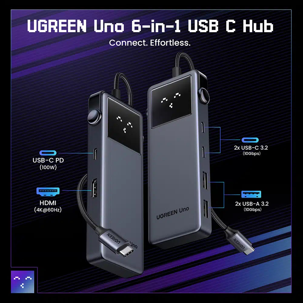 Hub USB-C UGREEN CM888 Uno, 2 x USB-A 3.2 - 3 x USB-C - 1 x HDMI, Sivý