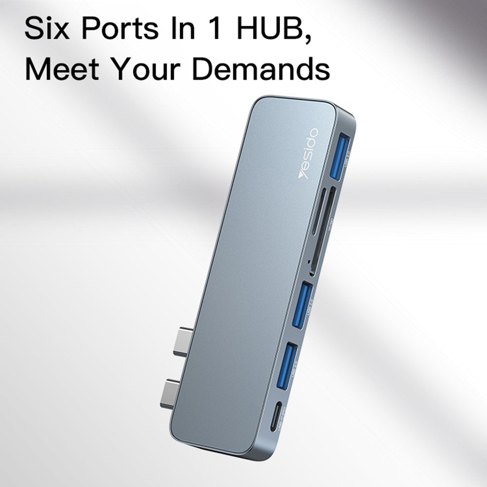 USB-C hub Yesido HB10 pre Apple MacBook Pro / Air, 6v1, Sivý