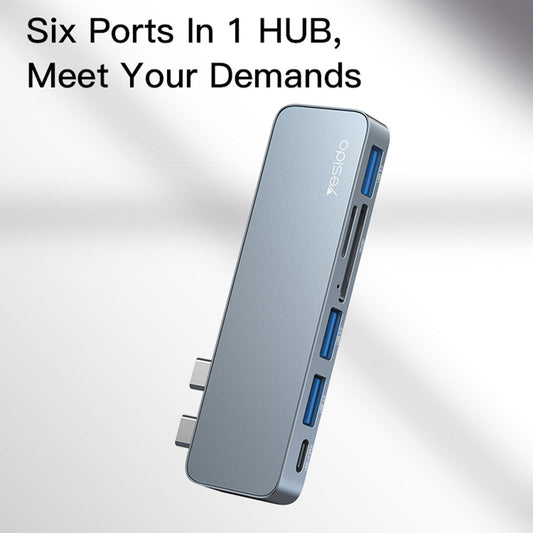 USB-C hub Yesido HB10 pre Apple MacBook Pro / Air, 6v1, Sivý