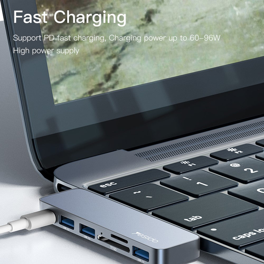 USB-C hub Yesido HB10 pre Apple MacBook Pro / Air, 6v1, Sivý