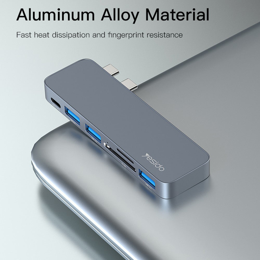USB-C hub Yesido HB10 pre Apple MacBook Pro / Air, 6v1, Sivý