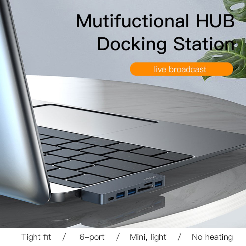 USB-C hub Yesido HB10 pre Apple MacBook Pro / Air, 6v1, Sivý