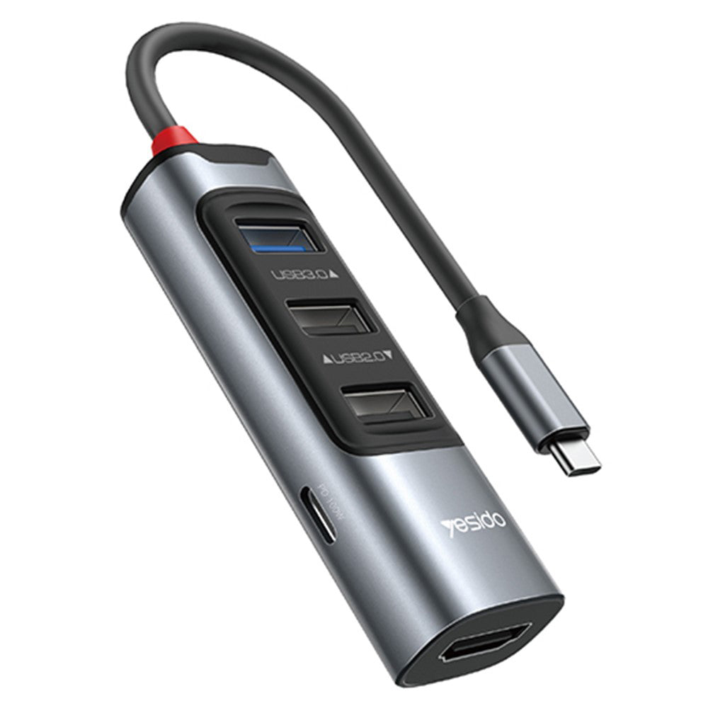 Hub USB-C Yesido HB22, 5v1, Sivý
