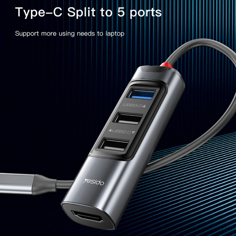 Hub USB-C Yesido HB22, 5v1, Sivý