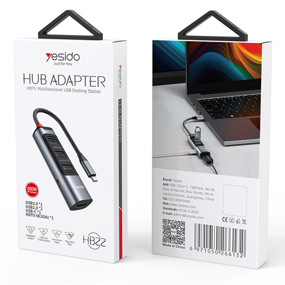 Hub USB-C Yesido HB22, 5v1, Sivý