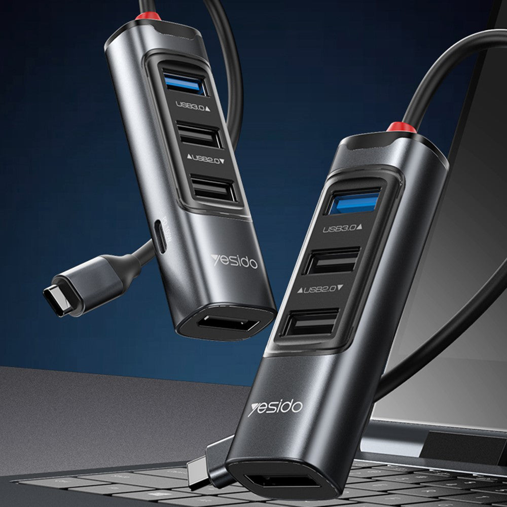 Hub USB-C Yesido HB23, 5v1, Sivý