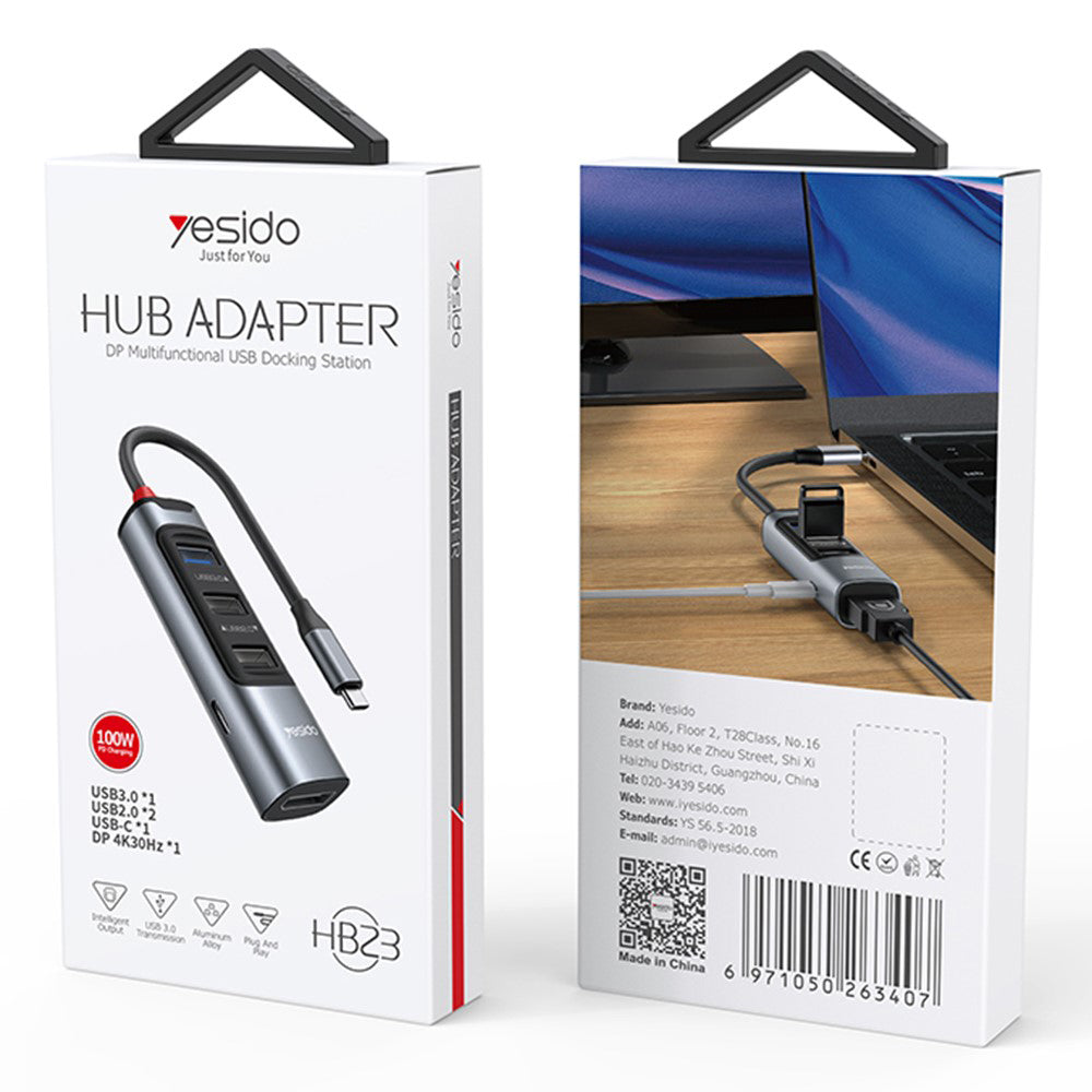 Hub USB-C Yesido HB23, 5v1, Sivý