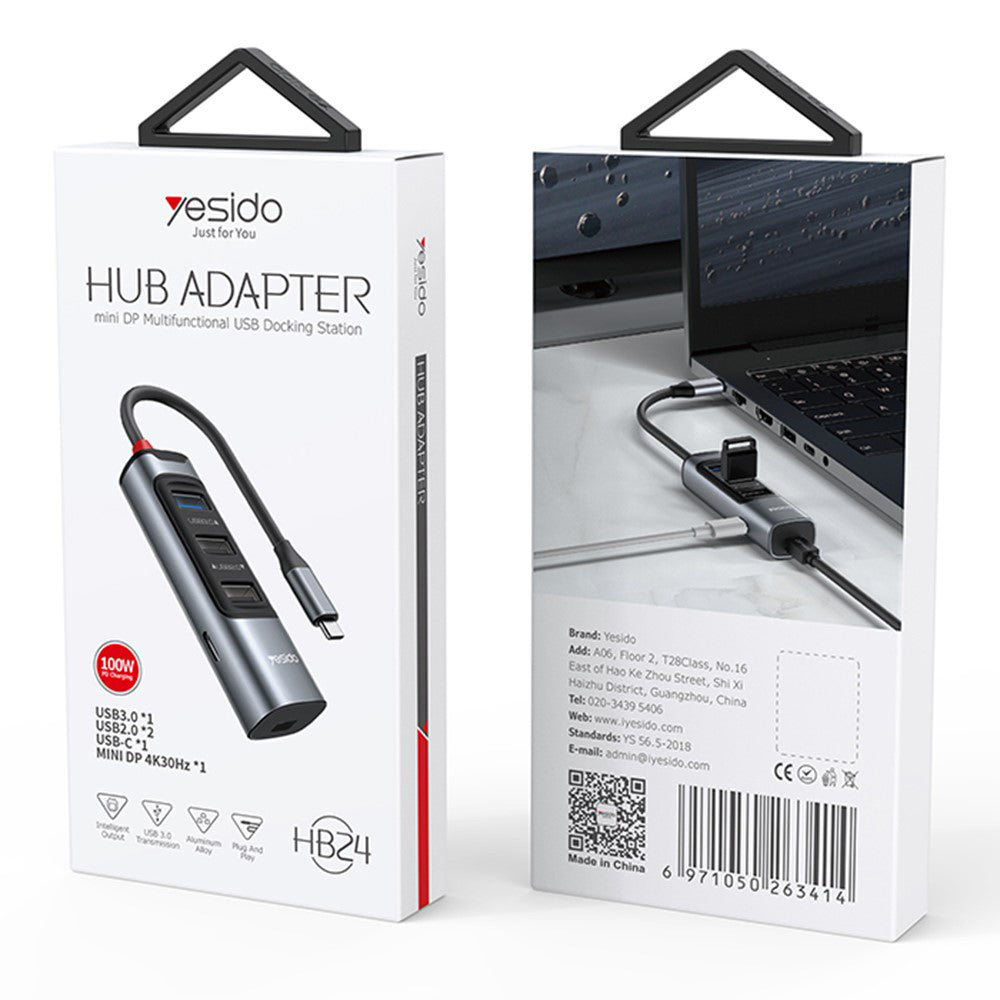 Yesido HB24 USB-C Hub, 5in1, Grey