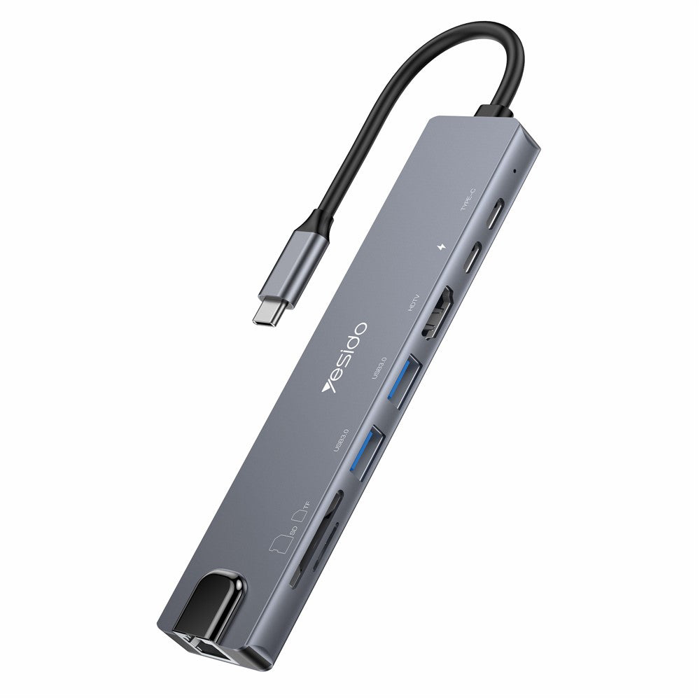 Hub USB-C Yesido HB27, 8v1, Sivý