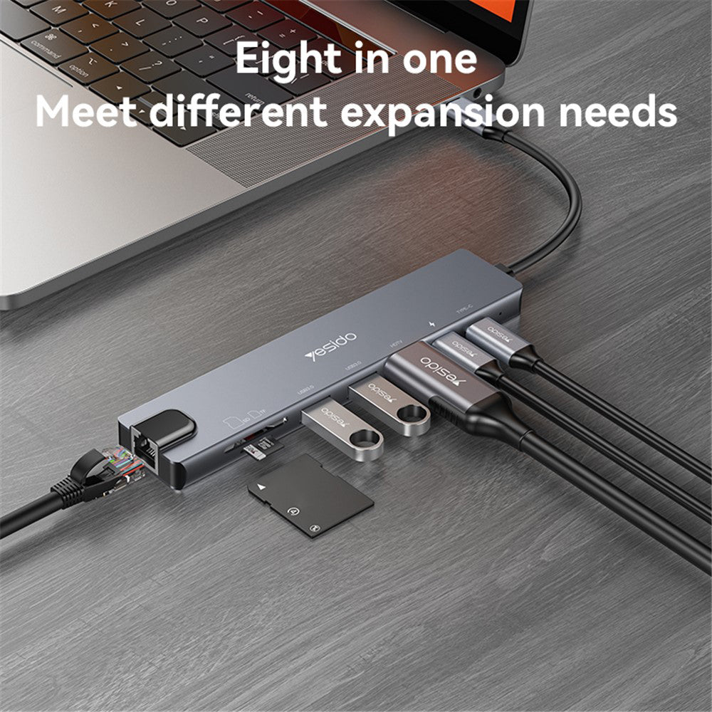 Hub USB-C Yesido HB27, 8v1, Sivý