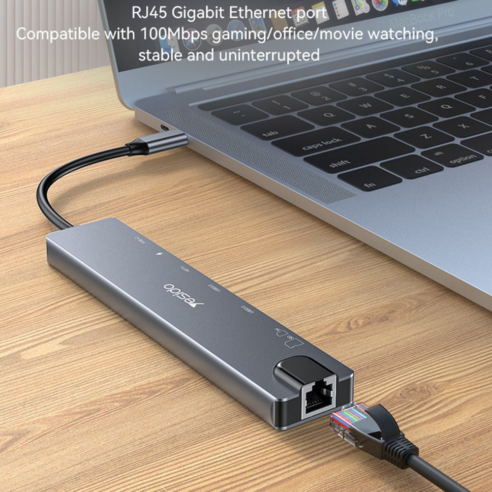 Hub USB-C Yesido HB27, 8v1, Sivý