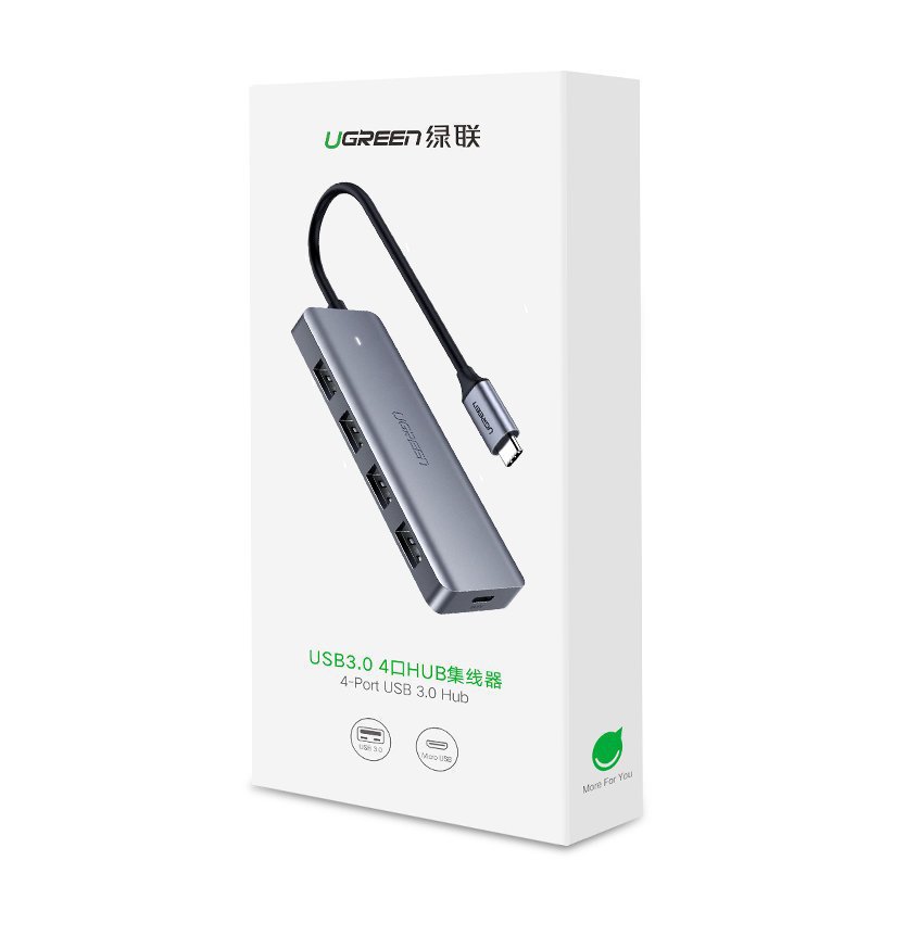 Hub USB-C UGREEN CM219, 4 x USB-A 3.0 - 1 x USB-C, Sivý