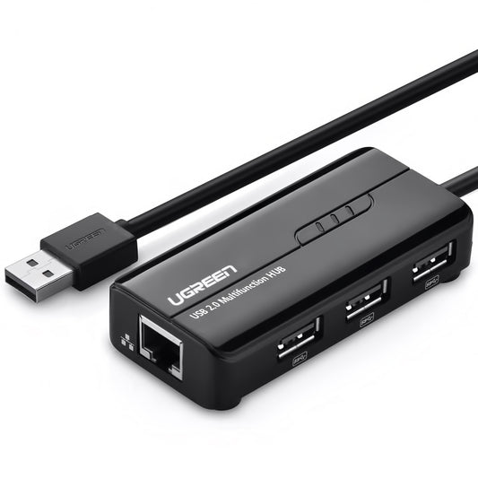 USB Hub UGREEN 20264, 3 x USB-A - 1 x RJ45, Black