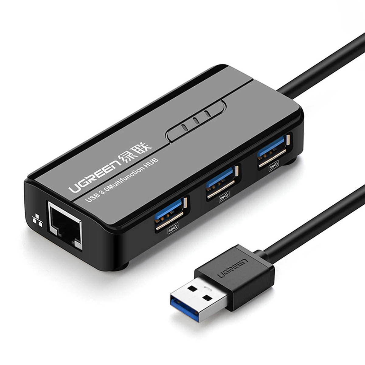 Hub USB UGREEN 20265, 3 x USB-A 3.0 - 1 x RJ45, čierny