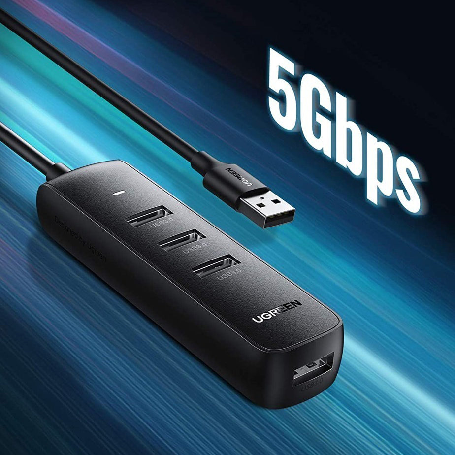 Hub USB UGREEN CM416, 4 x USB-A 3.0, 0,25 m, čierna