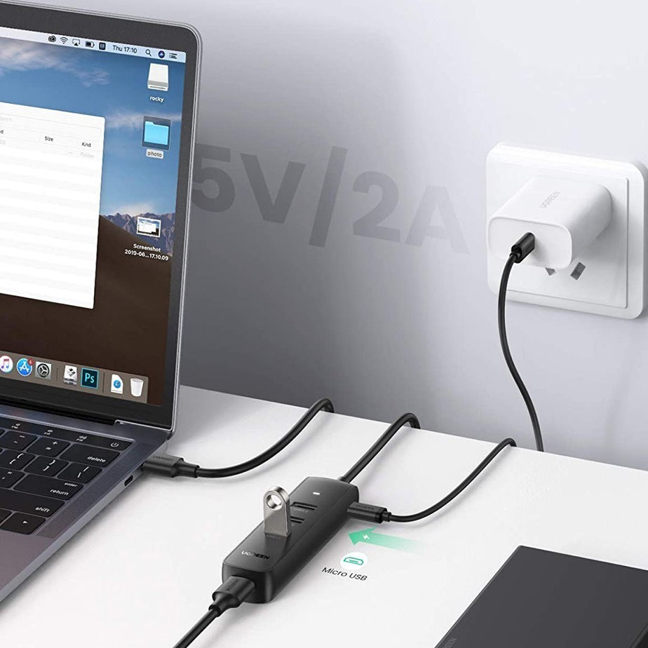 Hub USB UGREEN CM416, 4 x USB-A 3.0, 0,25 m, čierna