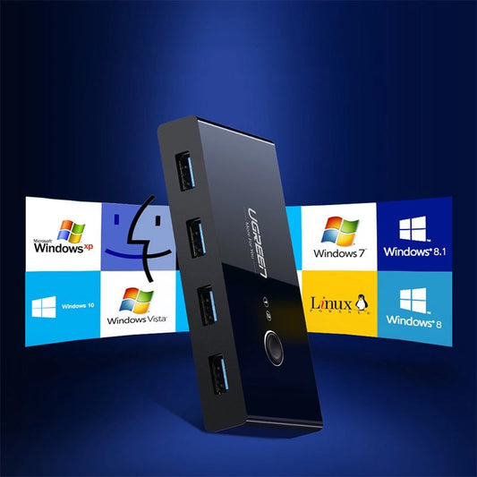 Rozbočovač USB UGREEN US216 Prepínacia skrinka na dve zdieľania, 4 x USB-A 3.0, čierna