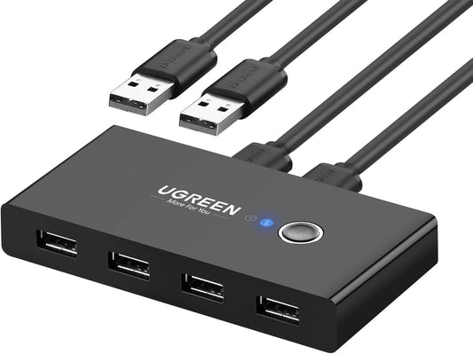 Rozbočovač USB UGREEN US216 Two Sharing Switch Box, 4 x USB-A, čierny