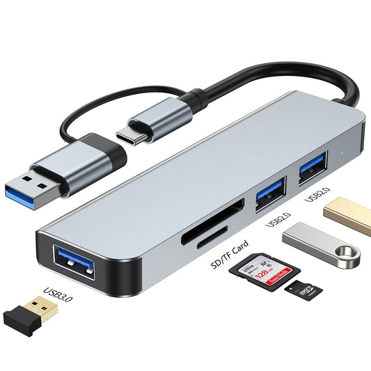 Hub USB / USB-C Techsuit H7 DataBridge, 5v1, Sivý