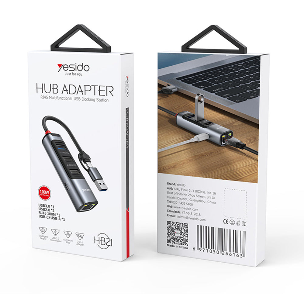 USB / USB-C hub Yesido HB21, 5v1, Sivý