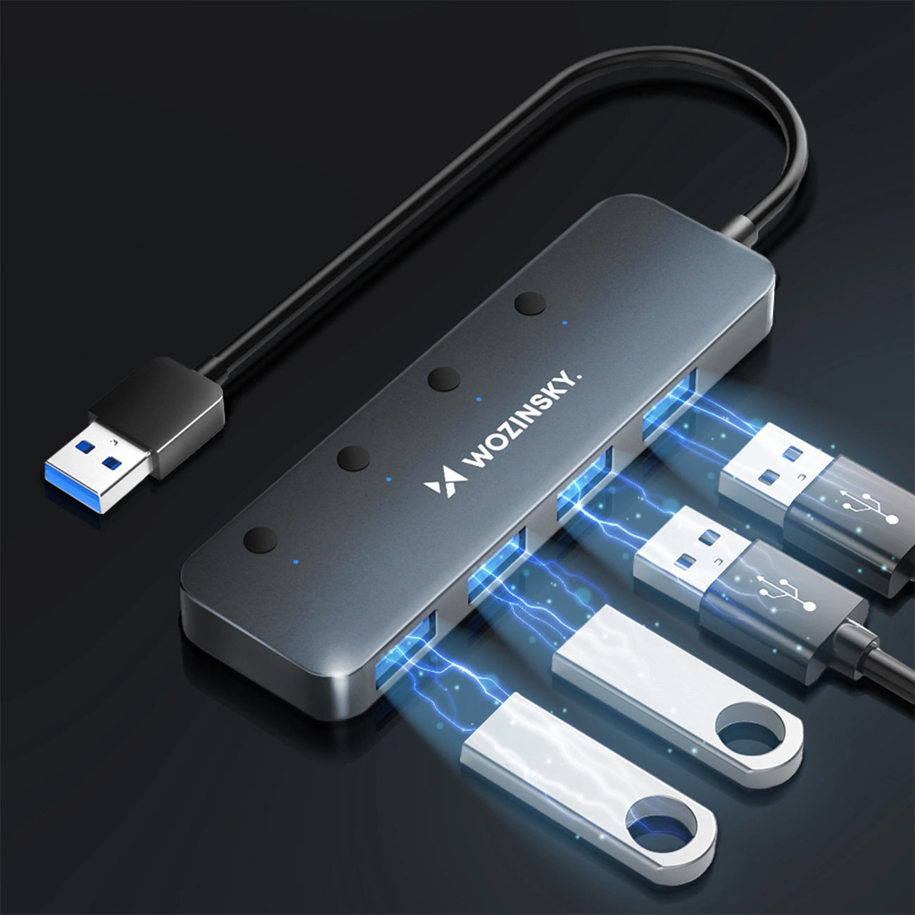 USB hub WZK WHS080YSS, 4 x USB-A 3.0, Sivý