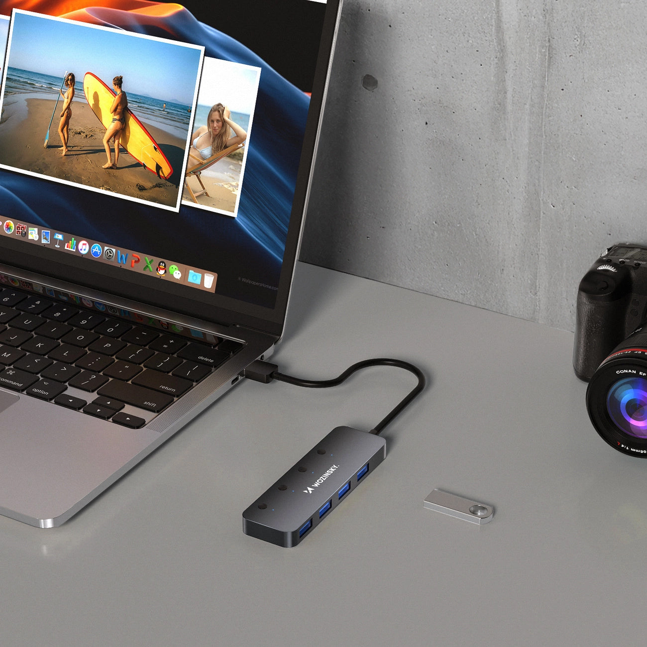 USB hub WZK WHS080YSS, 4 x USB-A 3.0, Sivý