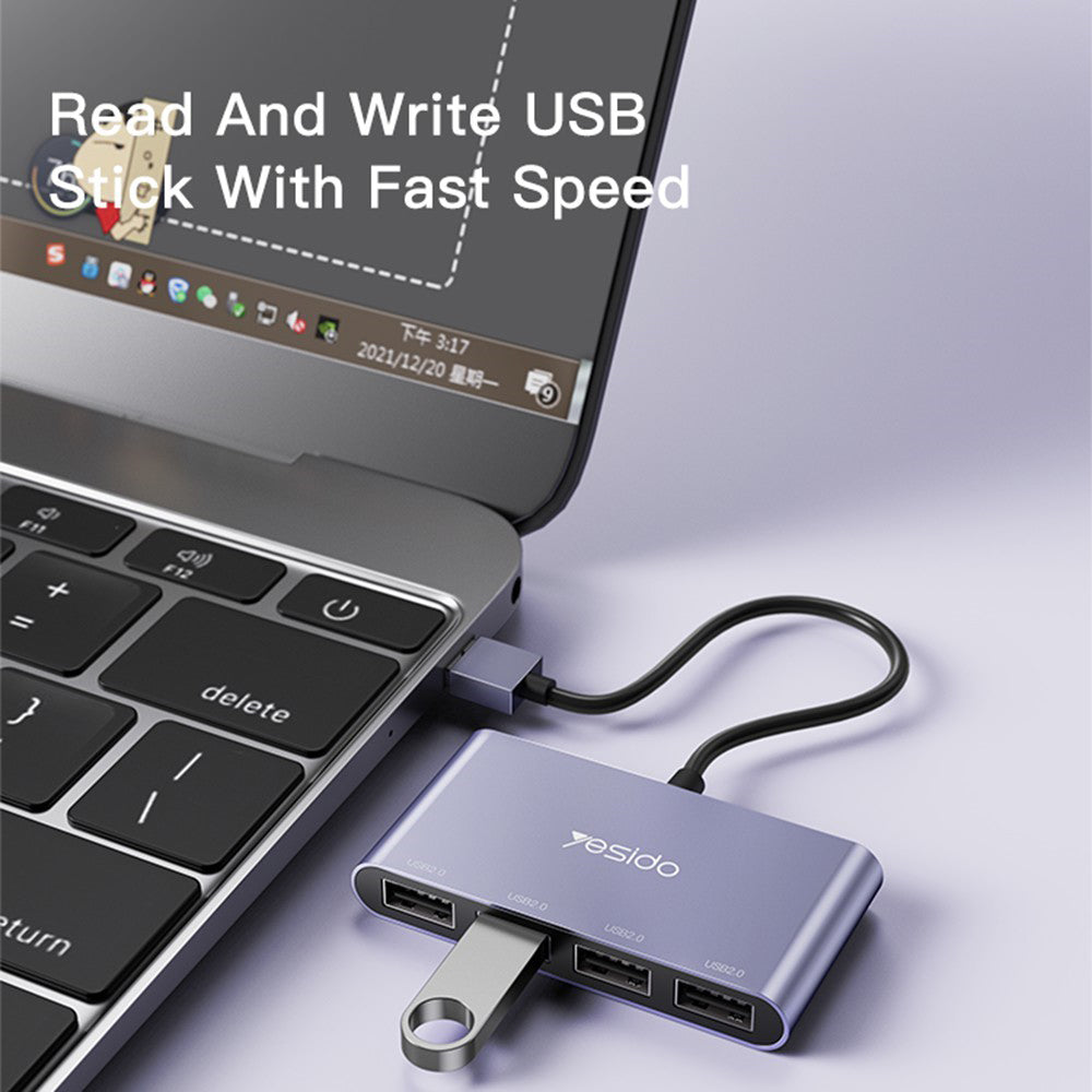 USB hub Yesido HB12, 4v1, Sivý