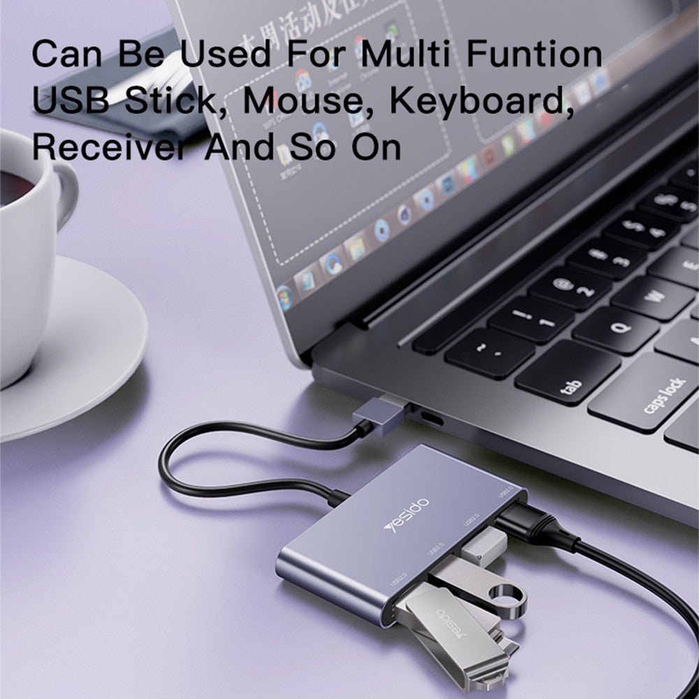 USB hub Yesido HB12, 4v1, Sivý