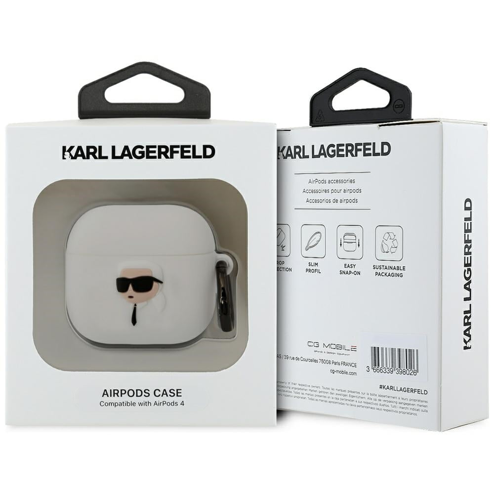 Puzdro Karl Lagerfeld 3D NFT Karl's Head pre Apple AirPods 4, Biela