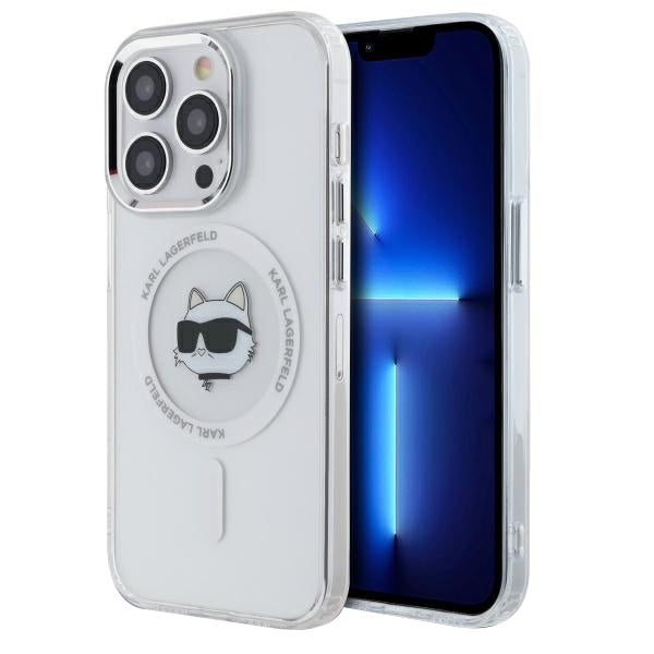 Puzdro MagSafe pre Apple iPhone 13 Pro, Karl Lagerfeld, IML Metal Choupette's Head, Biela