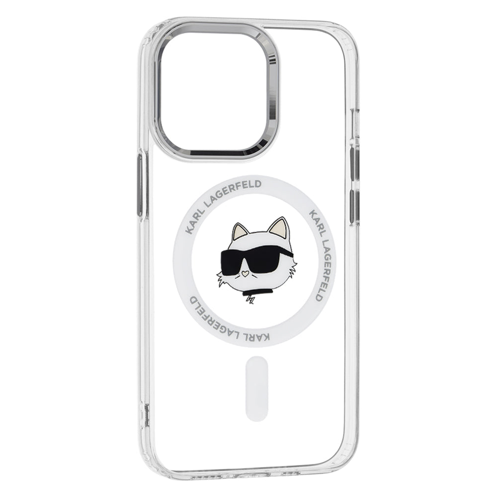 Puzdro MagSafe pre Apple iPhone 13 Pro, Karl Lagerfeld, IML Metal Choupette's Head, Biela