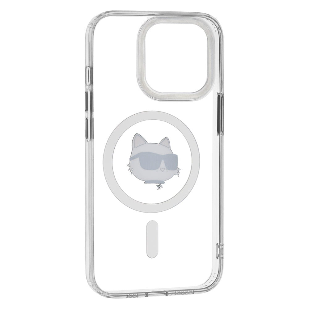 Puzdro MagSafe pre Apple iPhone 13 Pro, Karl Lagerfeld, IML Metal Choupette's Head, Biela