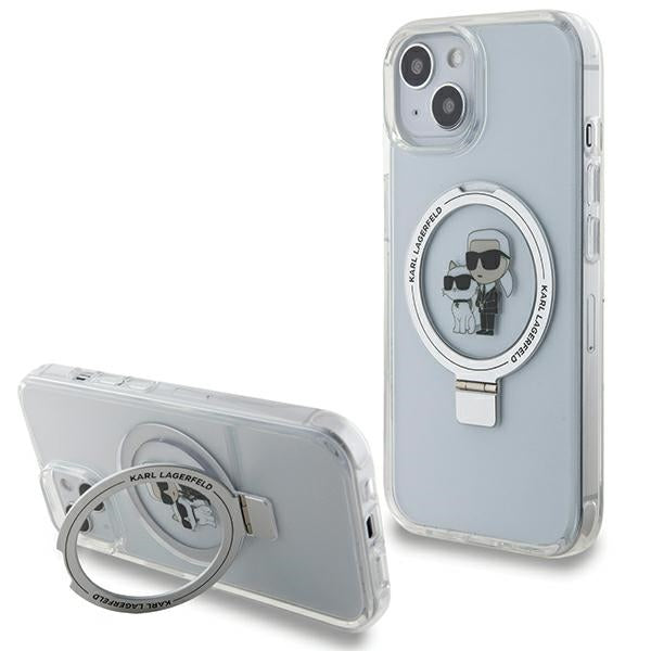 Puzdro MagSafe pre Apple iPhone 14, Karl Lagerfeld, Ring Stand Karl & Choupette, Biela