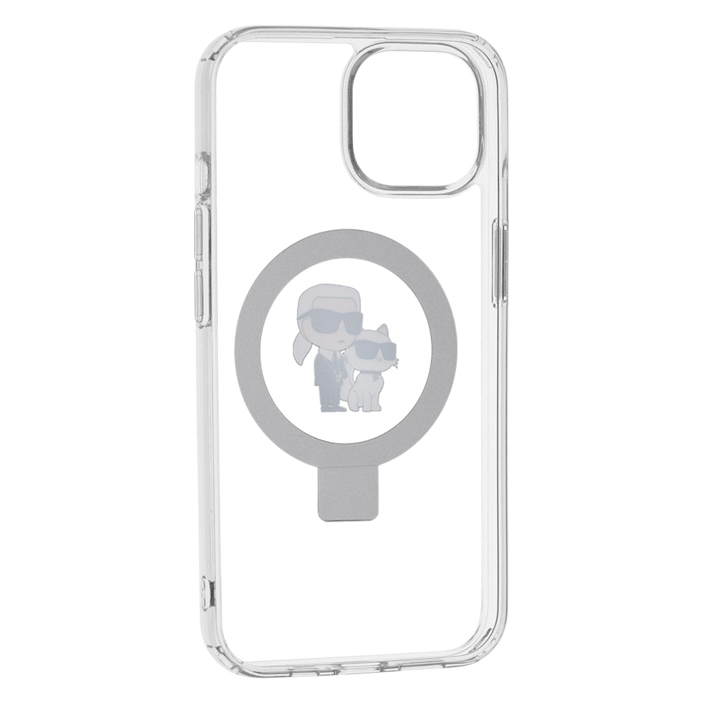 Puzdro MagSafe pre Apple iPhone 14, Karl Lagerfeld, Ring Stand Karl & Choupette, Biela