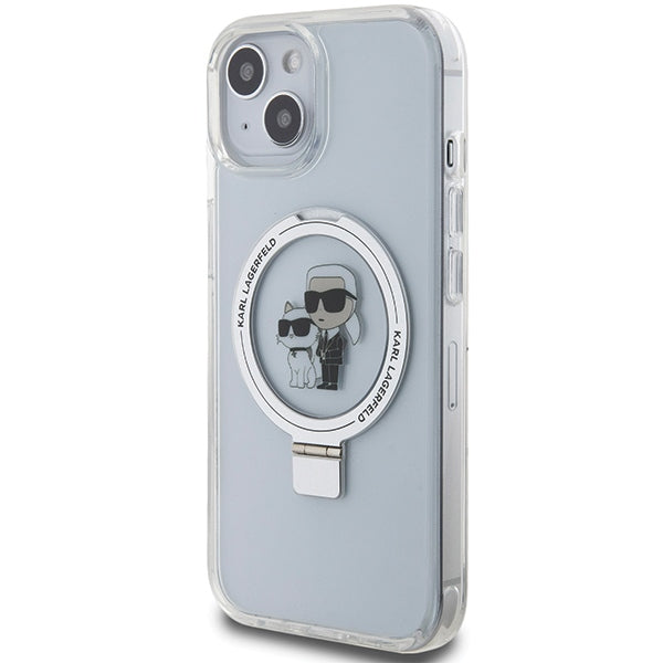 Puzdro MagSafe pre Apple iPhone 14, Karl Lagerfeld, Ring Stand Karl & Choupette, Biela