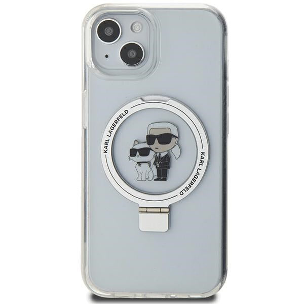 Puzdro MagSafe pre Apple iPhone 14, Karl Lagerfeld, Ring Stand Karl & Choupette, Biela