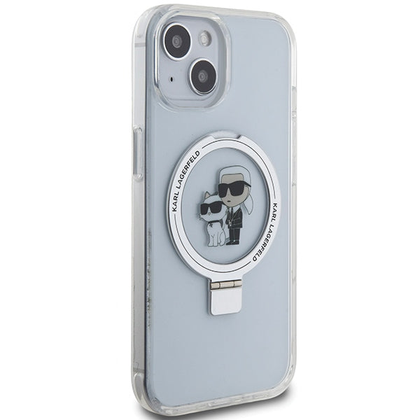 Puzdro MagSafe pre Apple iPhone 14, Karl Lagerfeld, Ring Stand Karl & Choupette, Biela