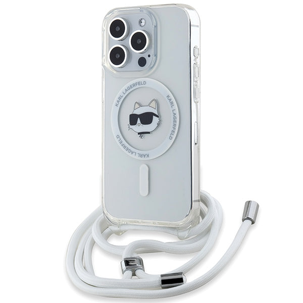 Puzdro MagSafe pre Apple iPhone 14 Pro, Karl Lagerfeld, IML Crossbody Choupette's Head with Strap, Transparentné